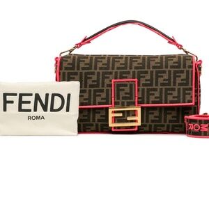 FENDI  Large Zucca Fluo Trim Baguette Bag  Authentic Retail 4500$